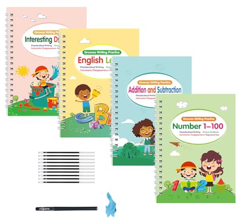 Spårningsarbetsböcker – magisk handskrift barnguide, 17,8 x 12,5 cm bokstavsbildning, pedagogiskt mönsterstöd automatisk blekning bläckdesign, hemmaskola övningsbok, barnskrivförbättring