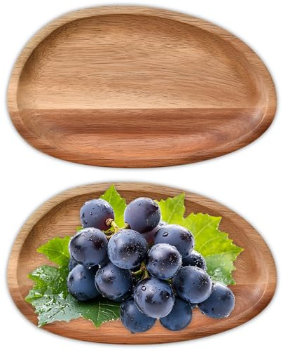GWBPES 2 Stück Ovales Holztablett Unregelmäßig, Obstschale aus Akazienholz Holzschale Flach Ovale Massivholzteller Deko Schüssel Holz für Dekoration Office Zuhause Partys (17.5 * 10.8cm)