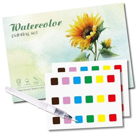 Watercolor Workbooks, COGVOHY Plants Watercolour Workbook with 2 Coloring Cards & Paint Brush, 20 Patterns Watercolour Workbooks Art & Crafts Painting Supplies Gifts for Beginners Adults Kids Teens