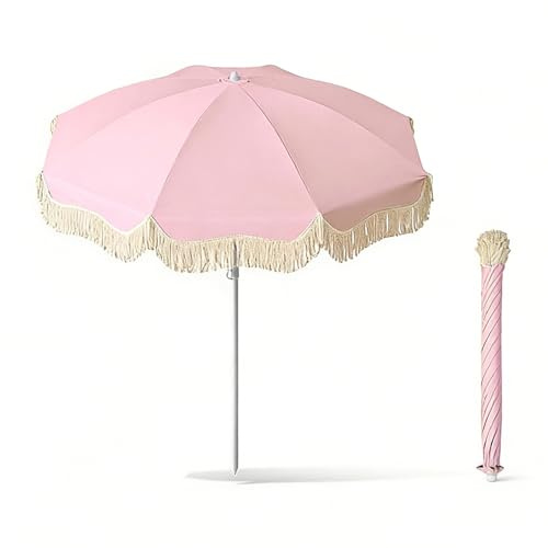 Parasol de Terrasse Boho de 180 cm avec Franges, Parasol de Jardin Extérieur à Hauteur Réglable, UPF 50+ pour Plage, Balcon, Pique-Nique