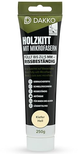 DAKKO Holzkitt 250 g Kiefer Hell Holzspachtelmasse mit Bambusfasern - Füllmasse zur Reparatur von Schäden für Möbel Türen und Risse Innen und Außen schnelltrocknend rissbeständig