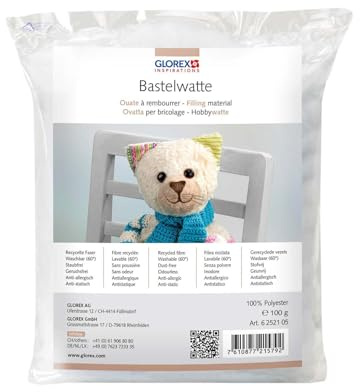 Glorex 6252105 6 2521 5 - Bastelwatte, 100 g, weiß, 100 % Polyester, waschbar und hygienisch, flauschiges Füllmaterial für große Füllungen wie Kissen