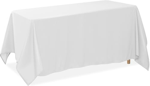 Lann's Linens 90 x 156 Inch Rectangular Tablecloth, Washable Polyester Fabric Table Cloth for Dining Tables, Parties, Restaurants, Weddings - White