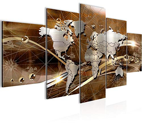 Runa Art - Bilder Weltkarte 200 x 100 cm 5 Teilig XXL Wanddekoration Design Braun 106851b