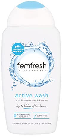 Femfresh Active Intimate Wash, Feminine Hygiene Shower Gel Cleanser, pH Balanced, Soap Free Feminine Wash with Ginseng & Antioxidants, Long-Lasting Freshness, 250ml