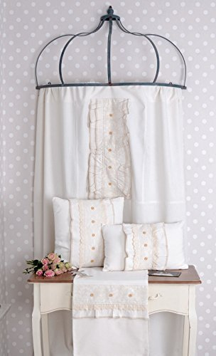NOSTALGIE VORHANG „CHÂTEAU SHABBY CHIC“ – Weißer Gardinenschal mit Spitzenborte & Knöpfen im französischen Landhausstil Shabby Chic Vintage Stil 260×140 cm Baumwolle Polyester Romantische Gardine