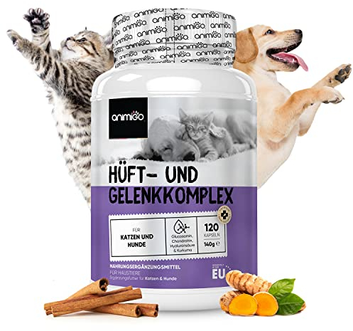 animigo Hip and Joint Supplement for Dogs & Cats of All Ages - 120 'Split & Pour' Capsules - Glucosamine for Dogs with Turmeric, Chondroitin, MSM, Cinnamon & Hyaluronic Acid - Joint Aid for dogs