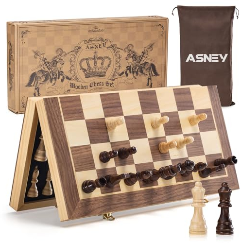 ASNEY Magnetisches Schachspiel, 38x38cm-Schachbrett-Brettspielset Aus Holzstaunton Mit Handgefertigter Schachfigur Und Aufbewahrungsfächern Für Erwachsene