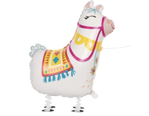 Unique- Lovely Standing Foil Balloon | Walking Pet Llama Design Animal Globo Camina-73 cm, Color multicolor, Taglia Unica (53641)