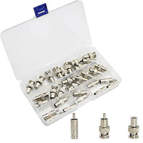 Zovfam BNC to RCA Adapter Connectors Kit - 30 Pcs Coaxial Cable Connectors Assortment - Male & Female BNC to RCA