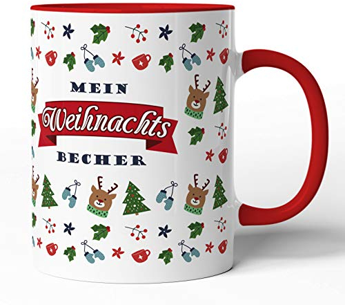 Weihnachten - 300 ml Keramik-Tasse - Weihnachtstassen Weihnachtsbecher Weihnachtsdeko - Lustig Witzig Fun Tasse Becher Kaffeetasse Kaffeebecher Weihnachts-Geschenk (Weihnachts-Becher-08, rot)