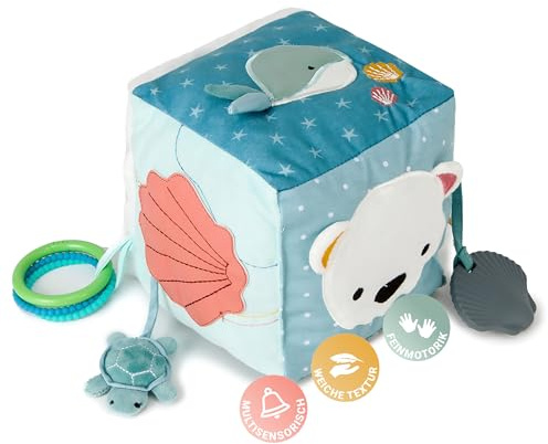 Little Big Friends Cube d’activités en Tissu pour bébé | Cube sensoriel Montessori Tout Doux | Développement Moteur et cognitif | Océan