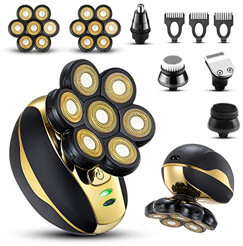 VOTMONI Rasoir de tête pour homme chauve – Rasoirs électriques 7D améliorés, kit de toilettage multifonctionnel, étanche humide et sec