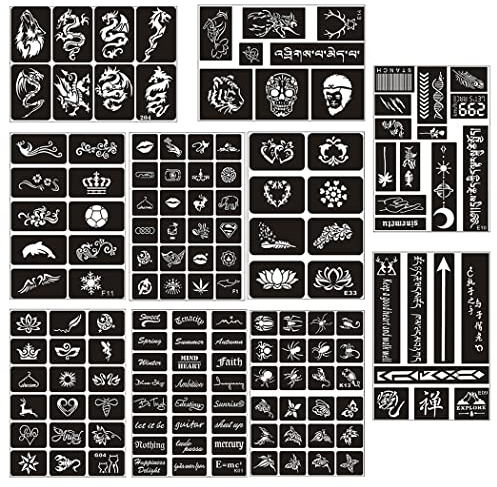 Borsgye 10 Blatt Temporäre Tattoo Schablonen Wiederverwendbare Glitter Tattoo Aufkleber Temporäre Tätowierung Airbrush Tattoo Schablonen Arm Zurück Körper Bemalung- N003