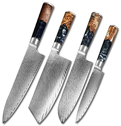 WERWER Couteau de Cuisine Ensemble Professionnel Damas Damas Steel Chef Peleling Santoku Sharp Nakiri Cook Kitchen Knife Couteau (Color : 4 PCS)