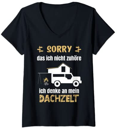 Damen Dachzelt Camping Naturbegeistert Nomade T-Shirt mit V-Ausschnitt