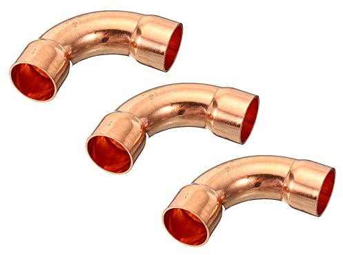 PATIKIL 19mm ID Elbow Copper Pipe Fitting, 3 Pack 90 Degree Long Turn Pressure Connector Sweat Solder Welding Connection for Water HVAC Plumbing