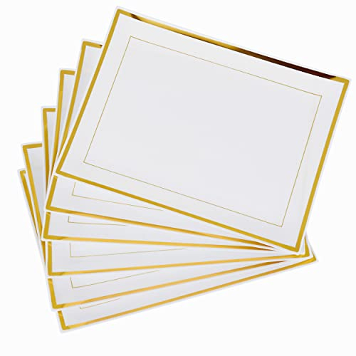 MATANA 6 Bandejas Rectangulares de Plástico Blanco con Borde Dorado para Aperitivos - 30x23cm - Buffets, Bodas, Cumpleaños, Navidad, Fiestas - Resistentes y Reutilizables