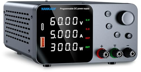 DC Power Supply Adjustable 60V 5A, Lab Bench Power Supply with Encoder Knob & USB-A/Type-c Fast Charging Interface, 4 Digit High Precision LED Display, Variable Switching Regulated Power Supplies