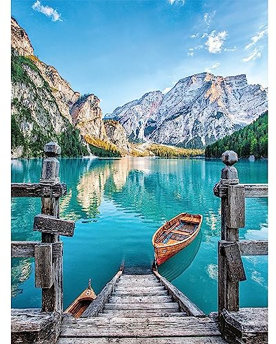 Peinture Diamant Adulte,Paysage Montagne 5D Diamond Painting Complet,Diamant Strass Point de Croix Cristal Painting,Bateau et Lac Diamant Kit Enfants,Murale Décoration,30x40 cm