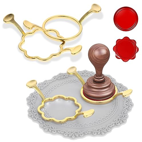 Amaxiu Metal & Silicone Wax Seal Stamp Kit, 2pcs Round & Flower Shaped Molds, 1pcs Silicone Mat, Wax Seal Stamp Rings Set, Wedding Envelope Card Sealing Kit