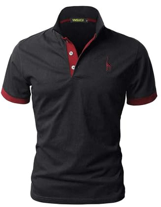 VMSUCIJ Polo Hombres Jirafa Bordado de Algodón de Manga Corta Cclásico Casual Cuello Polo Camisa de Golf con Bolsillos,07 Negro,3XL