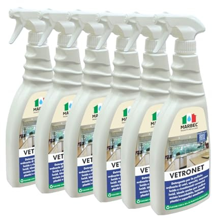 MARBEC VETRONET 750MLX6PZ Nettoyant polyvalent pour le verre et les surfaces brillantes. Idéal pour une finition propre et éclatante.