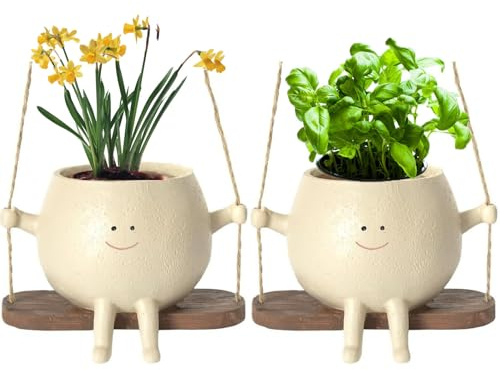 Swing Face Planter Pot Hanging Resin Flower Head Planter for Indoor Outdoor