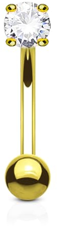 Paula & Fritz® UNIVERSAL Hantel-Stab 14 Karat Gelb-Gold Augenbraue-n Piercing 1,2-mm Stärke Zirkonia Klar 8-mm Stab-Länge Knorpel Conch Curved Barbell