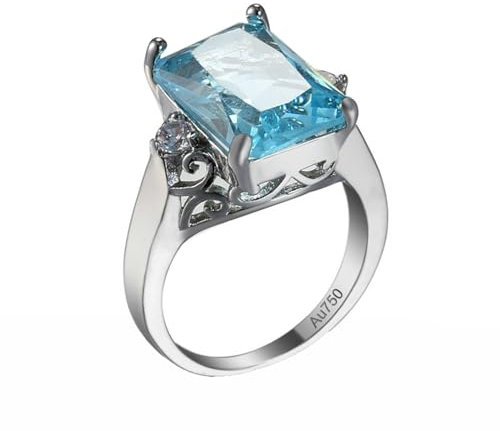 KnSam Echte Goldschmuck Trauringe 18K Weiß Gold, Topas Elegant Hochzeitsring Blau, Au750 Gold Partnerringe mit Moissanit, Gr.57 (18.1)