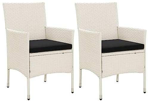 LAPOOH Gartenstühle mit Kissen 2 STK Balkonstuhl, Möbelsets, Gartensessel, Garten Stühle, Gartenmöbel, Balkon Stühle, Terrassenstühle, Sessel Outdoor, Hochlehner, Poly Rattan Weiß