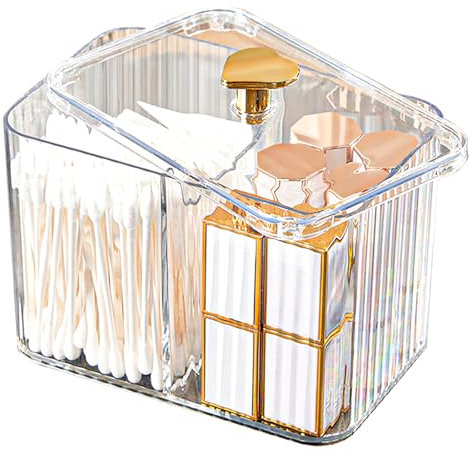 Veki Wattestäbchen Behälter mit Deckel, Transparente Wattepads Aufbewahrung, Wattestäbchen Halter für Badezimmer, Kosmetik Organizer für Wattebausch, Zahnseide, Make-up-Schwämme (Transparent)