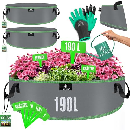 KESSER® Sacchetti per piante da 190 litri, 2 pezzi, in tessuto non tessuto, con targhette per nome, per patate, con finestra e manici, per verdure, fiori, frutta, 190 Litri, Set di 2