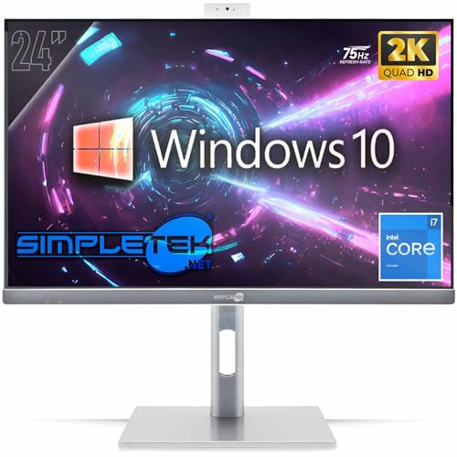 SIMPLETEK - PC Tout-en-Un 24 2K 75 Hz Core i7 4,00 GHz | Windows 10 Pro, 8 Go de RAM et 240 Go de SSD | Ordinateur Tout-en-Un, Support VESA, Webcam intégrée, Support réglable