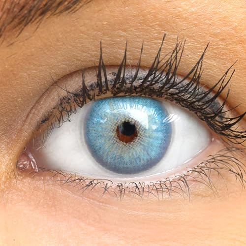 GLAMLENS lentilles de couleur bleu naturelles colorées très haute opacité Capri Blue + étuis à lentilles de contact 1 paire (2 pièces) 90 Jours sans correction 0,00 Dioptries