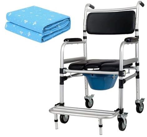 LIBRACTA Toilettenrollstuhl, Duschstuhl Fahrbar Mit Gepolsterter Sitz/Rückenlehne Commode Toilettenstuhl Mit Eimer Höhenverstellbarer Für Ältere Verletzte Und Behinderte (Mit Inkontinenzauflage)