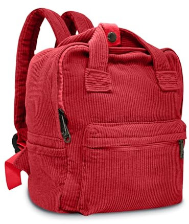 Boziee Klein Rucksack Damen Canvas/Cord Cityrucksack Rucksäcke Daypacks,Rucksackhandtaschen Kinderrucksäcke für Schule Travel Arbeit Damen Mädchen Teenager Unisex (Corduroy, Rot)
