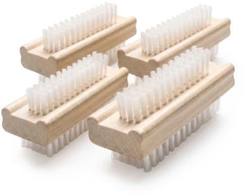 GEEZY Wooden Double Sided Nail Brushes with Firm Bristles, Pack of 4