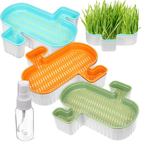 SEWOART Katzengras-pflanzgefäß Für Drinnen Und Draußen 3er-Pack Pflanzkasten Für Katzen Mit Erde Farbenfrohes Design