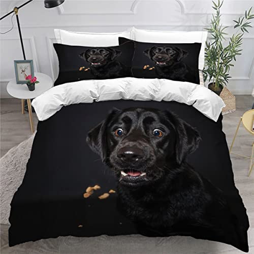 Labrador Set di biancheria da letto matrimoniale in morbida microfibra 3 pezzi bianco copripiumino chiusura a cerniera stampa cane piccolo copripiumino matrimoniale