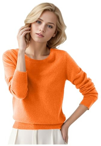 Pull Femme Automne Hiver Chaud Chic et Élégant Pull Fin Femme Manche Longue Col Rond Demi Saison Pullover Femme Tricoté Basic Doux Chandail Femme Leger Simple Uni Vintage (01#Orange, S)