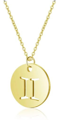 Sternzeichen Kette mit Geschenkbox und Karte Zodiak Halskette mit Anhänger für Frauen Damen Tochter Nichte Enkelin Freundin Mädchen (Zwillinge Gold | LED Box)