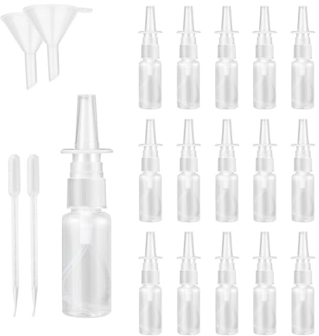 16 flaconi spray nasale da 30 ml, vuoto, nebulizzatore ricaricabile, in plastica, spray nasale (trasparente)