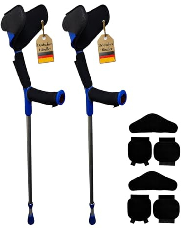 2x Krücke mit Polster von FabaCare, Softgriff Magic-Soft, Unterarmgehstütze mit Softgrip, Gehhilfe höhenverstellbar, leichte Gehstütze, Unterarmkrücke bis 130 kg, Blau