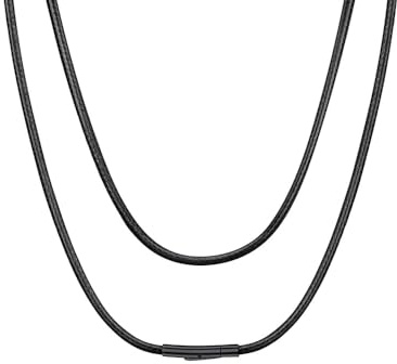 ChainsHouse Collana con cordoncino in pelle, catena da uomo per ciondolo nero, corda in cera intrecciata con chiusura nera, in acciaio inossidabile, larghezza 2 mm, lunghezza 40 cm, lunghezza 75 cm,