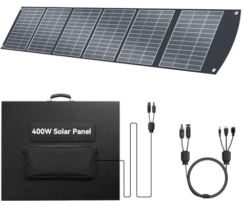Ecosonique Panneau solaire portable 400 W MC4 40 V, compatible avec la plupart des centrales électriques, panneau solaire pliable et léger avec supports, sorties multiples pour générateurs solaires