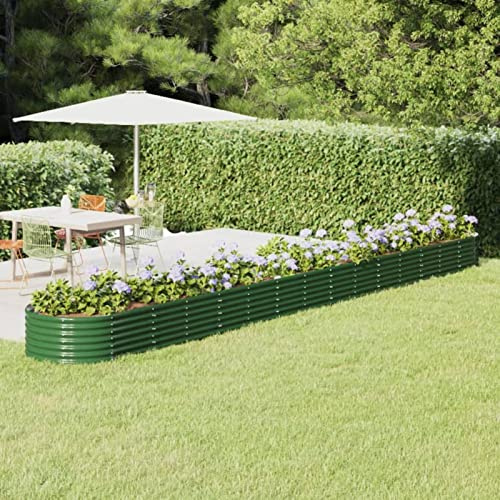 IKAYAA Jardinera Alta Exterior Arriate Rectangular Macetas Exterior Jardinera Metal para Cultivo de Plantas en Exterior Patio Terraza Verde 620 x 80 x 36 cm
