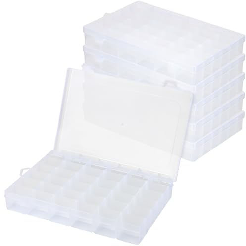 SEUICYNE 6 Stück Sortierbox, 36 Fächer Aufbewahrungsboxn, Transparent Kunststoff Perlen Organizer Box, Klar Verstellbare Sortimentsboxen für Schmuck Kleinteile Ohrringe Perlen Nähgarn