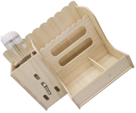 UPKOCH Multi-functional Wooden Grass Feeder and Bowl Set for Rabbits and Guinea Pigs, Wear-resistant Household Rabbit Supply with Spill Prevention and Sturdy Plastic Design, for Small
