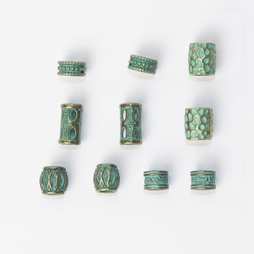 10Pcs Viking Hair Accessories Runes Tube Beads for Braids Dreadlock,Metal Beard Clips Rings Cuffs Braiding Ornaments Decoration Jewelry Bracelets Pendant Necklace DIY